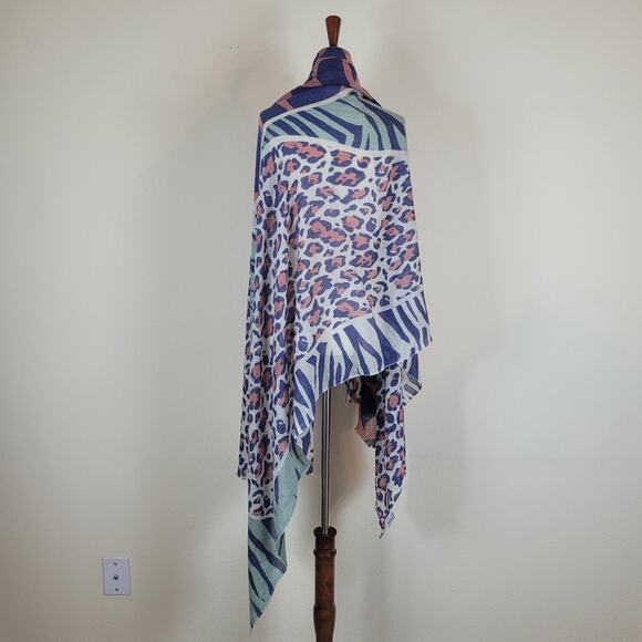 Yarnz Scarf Wrap Blue Pink Animal Print Cashmere Silk Leopard Lightweight Airy - Picture 2 of 5